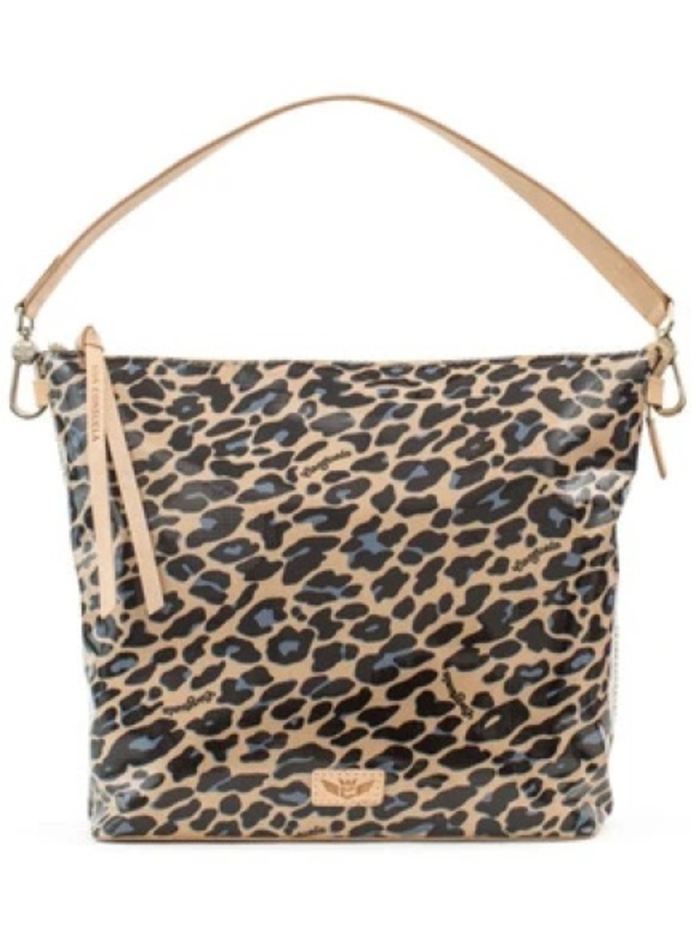 Consuela Blue Jag Leopard Print Hobo Shoulder Bag - Beige Black med